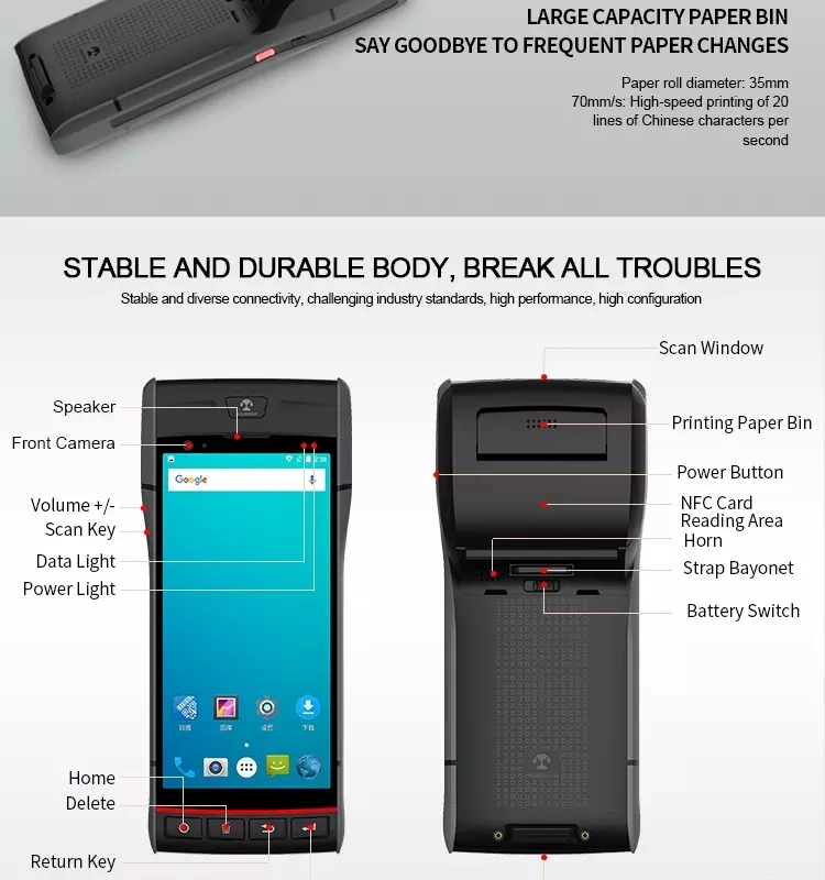 Industrial Portable Handheld Mobile Android Barcode Scanner Terminal with Thermal Printer